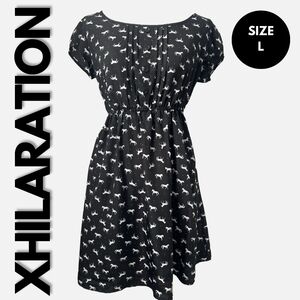Xhilaration Black White Horse Print Cap Sleeve Dress Size L